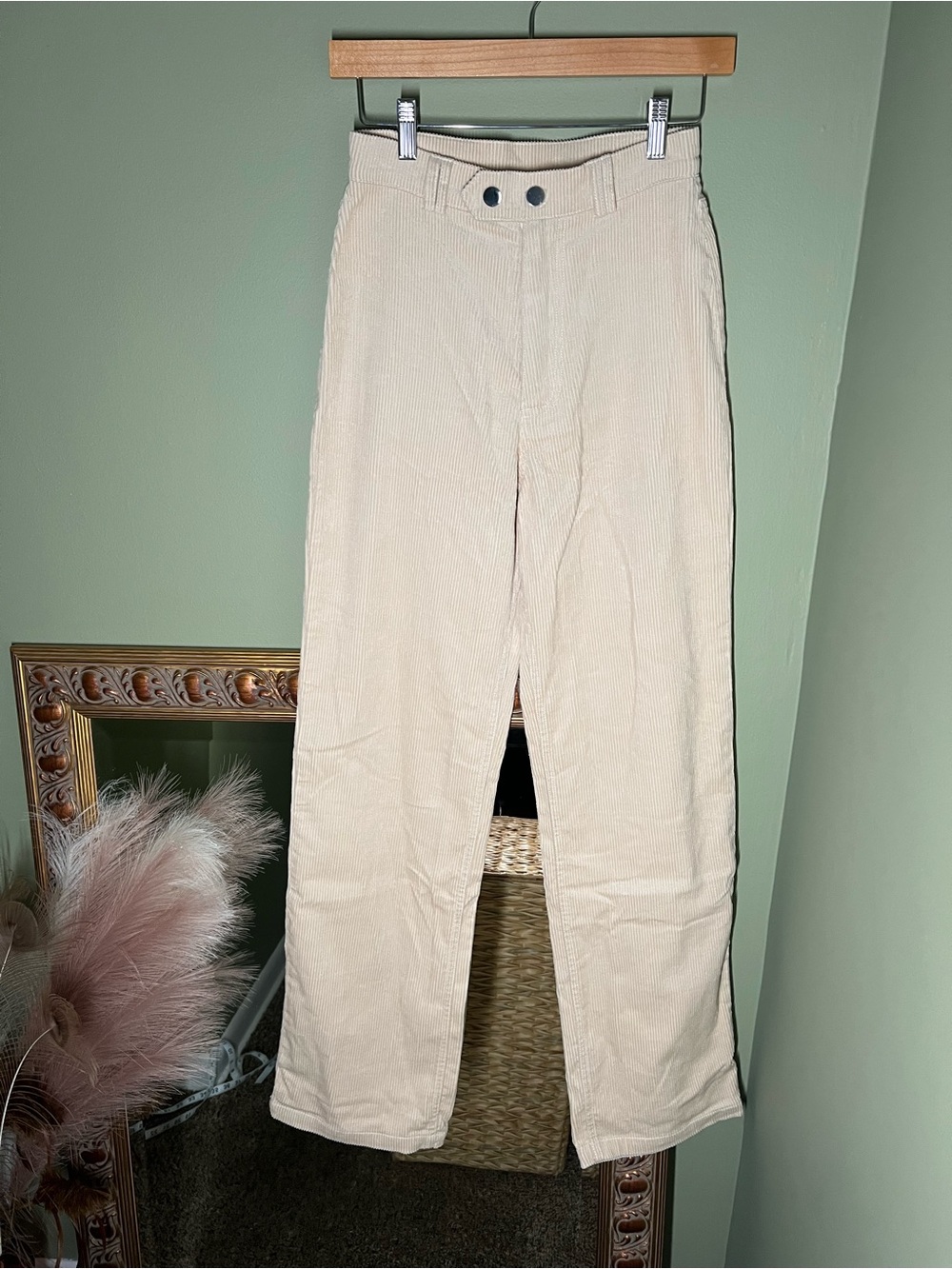 Princess Polly Cream Corduroy Straight-Leg Pants